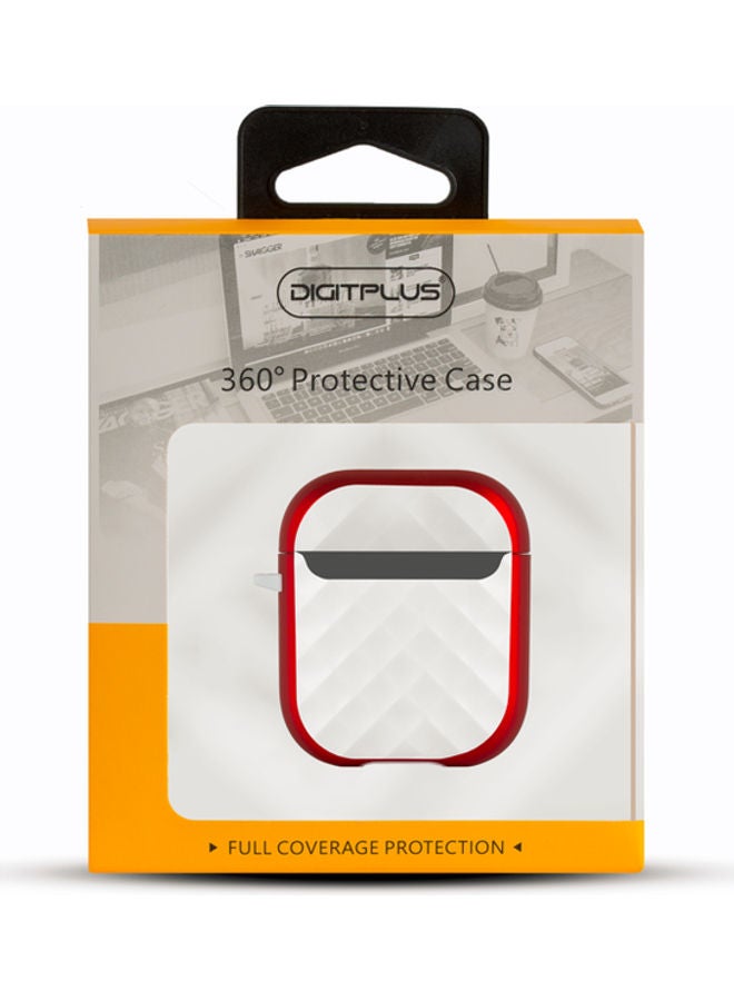 ديجيتبلس غطاء حماية 360 درجة لسماعات أبل آيربودز مع حلقة بقفل زنبركي أبيض/أحمر - Image 3