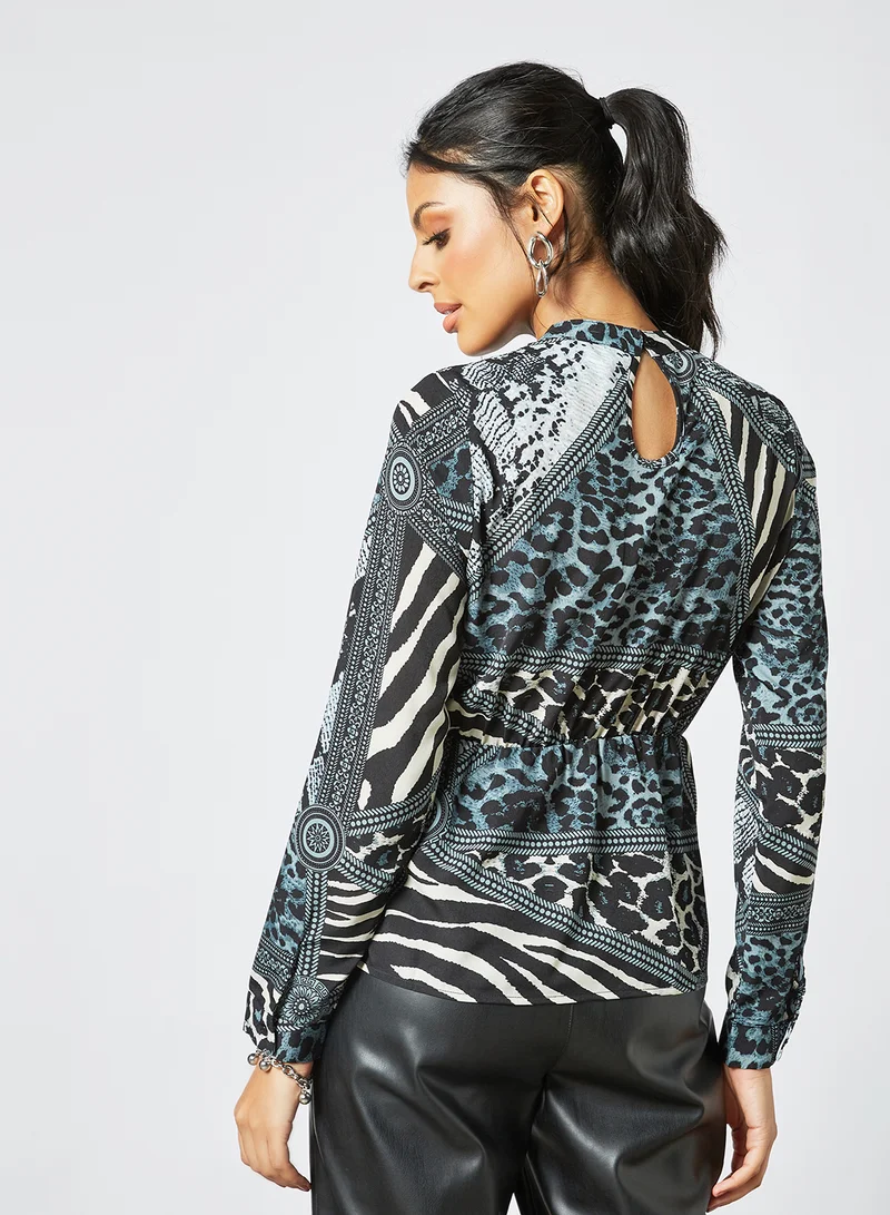 LABEL RAIL All-Over Print Top Blue