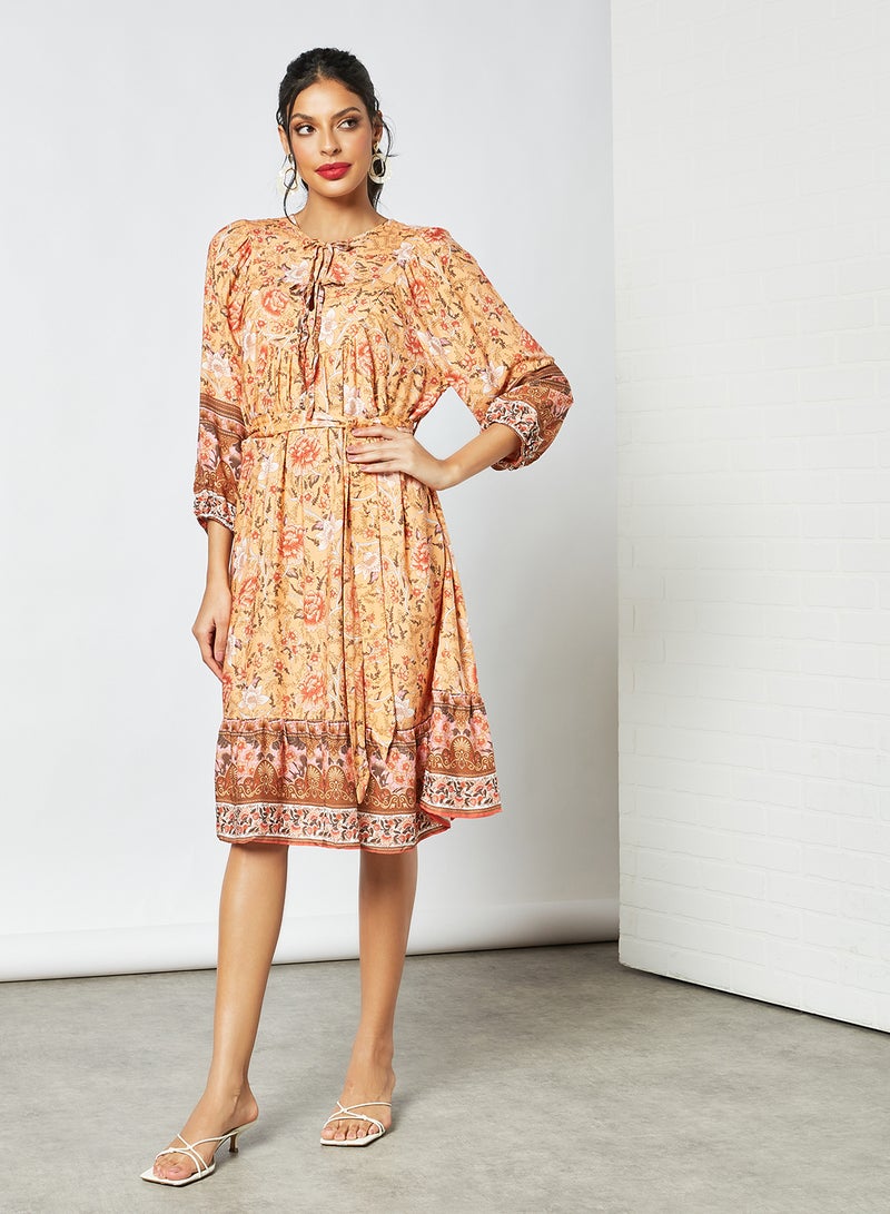 LABEL RAIL - All-Over Print Midi Dress Orange - Image 1
