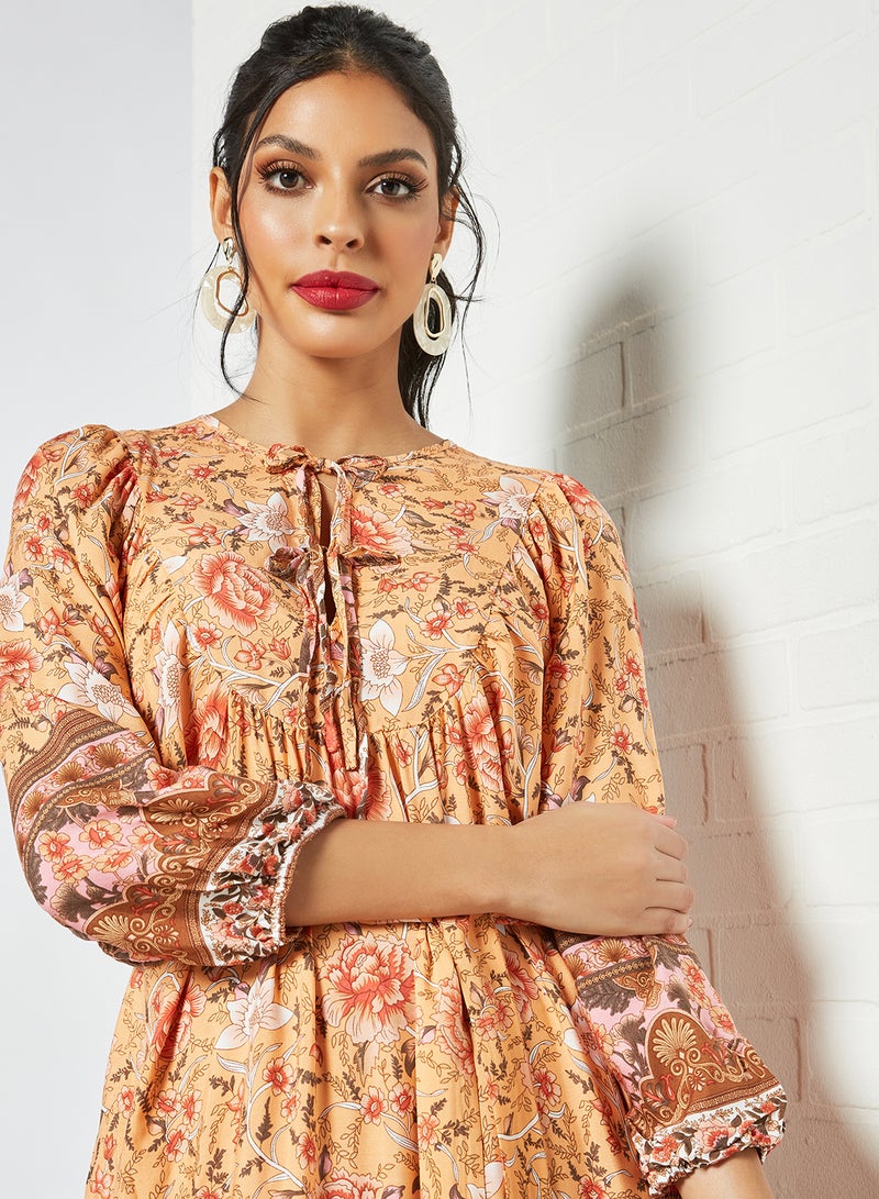 LABEL RAIL - All-Over Print Midi Dress Orange - Image 1