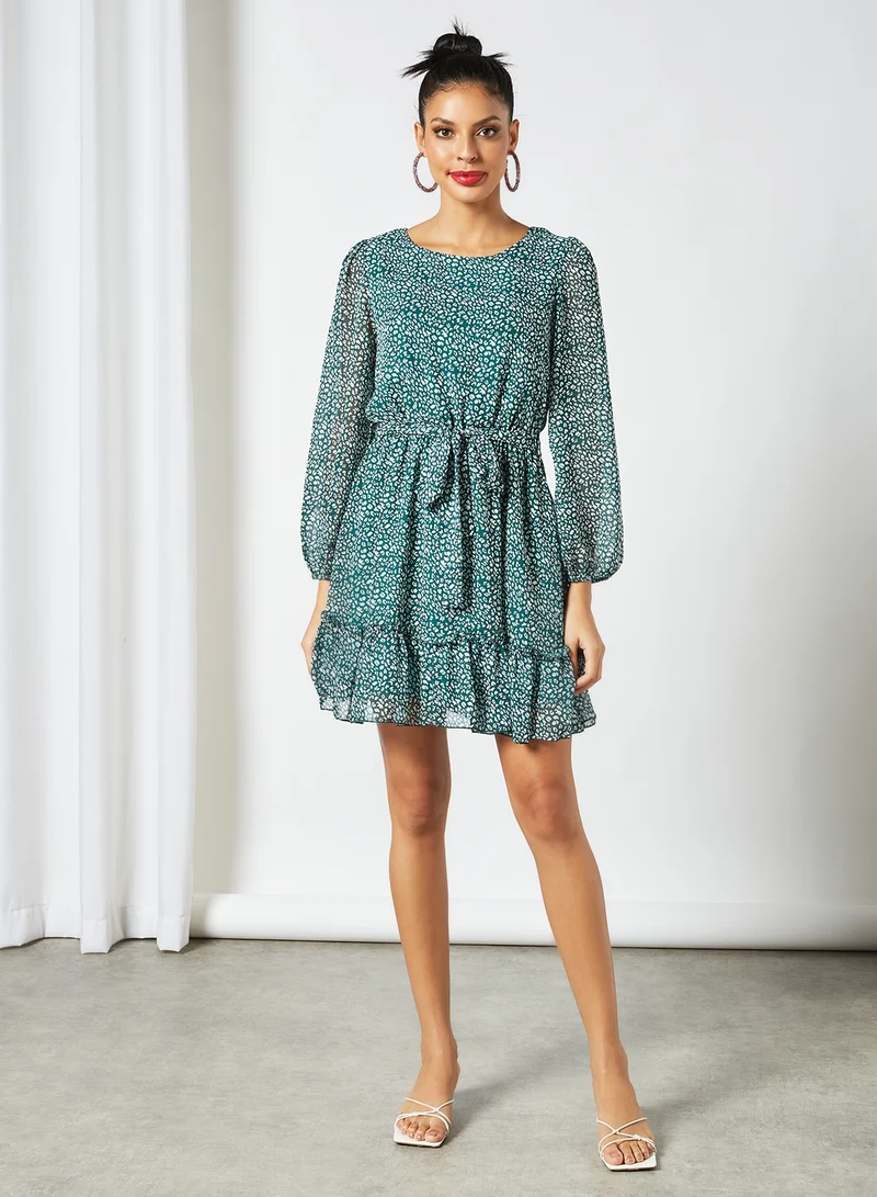 LABEL RAIL Ruffled Print Dress Blue