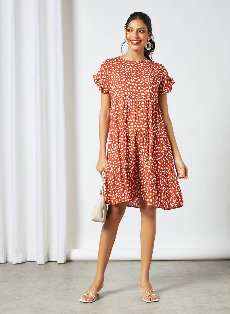 LABEL RAIL - Spot Print Mini Dress Brown - Image 1