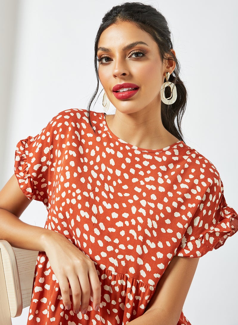 LABEL RAIL - Spot Print Mini Dress Brown - Image 1