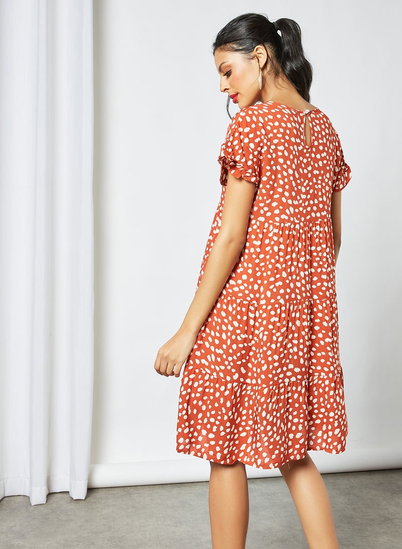 LABEL RAIL - Spot Print Mini Dress Brown - Image 1
