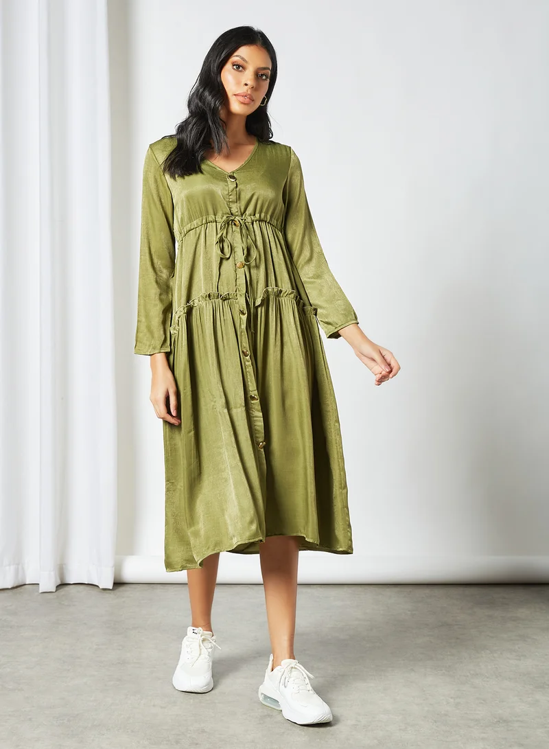 LABEL RAIL V-Neck Midi Dress Green