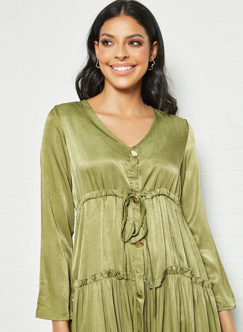 LABEL RAIL V-Neck Midi Dress Green