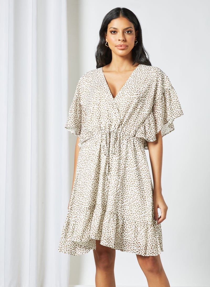 All-Over Print Dress Beige