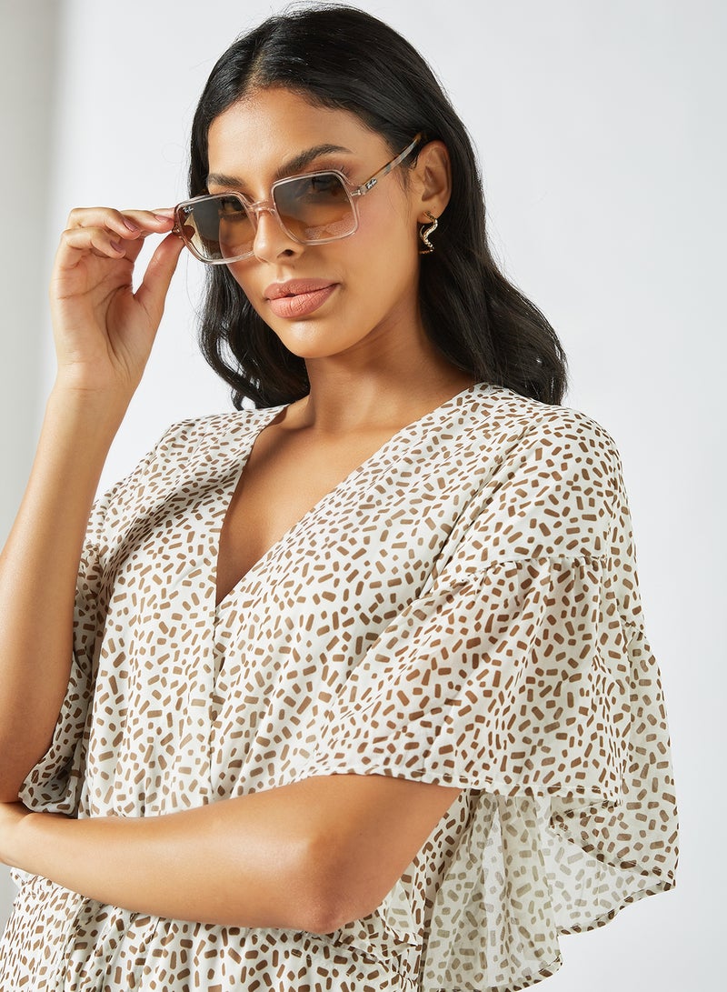 All-Over Print Dress Beige