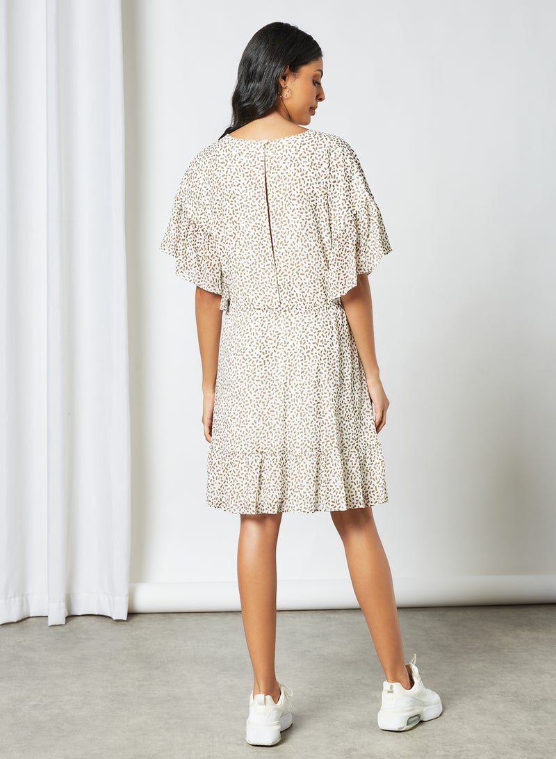 All-Over Print Dress Beige