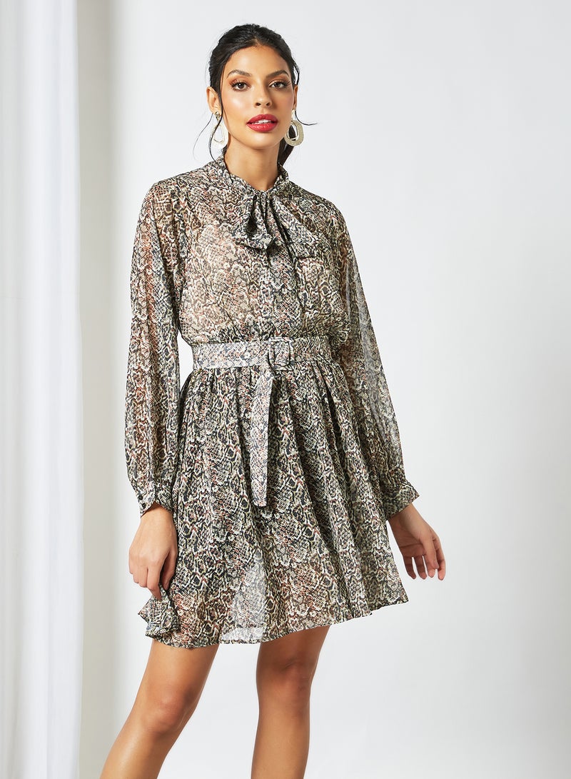 LABEL RAIL - Snakeskin Print Mini Dress Multicolour - Image 1