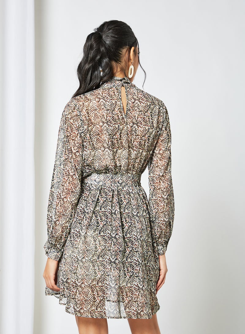 LABEL RAIL - Snakeskin Print Mini Dress Multicolour - Image 1