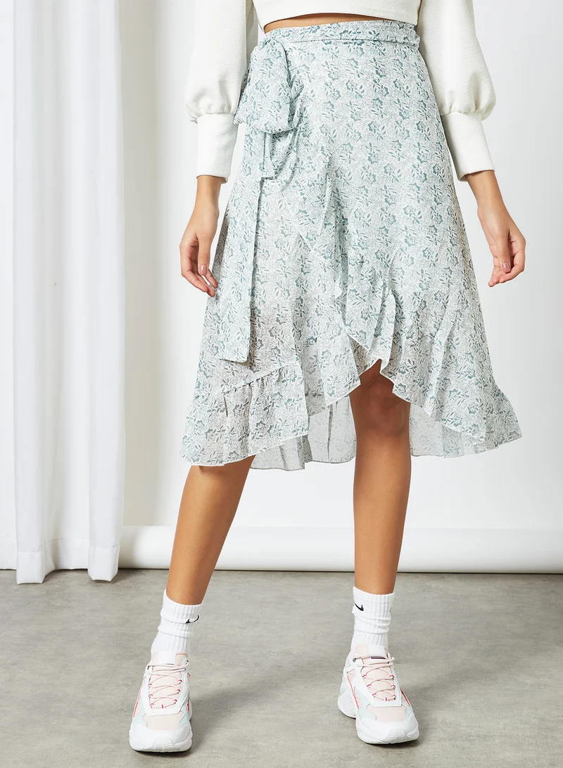 LABEL RAIL All-Over Print Midi Skirt Blue/White