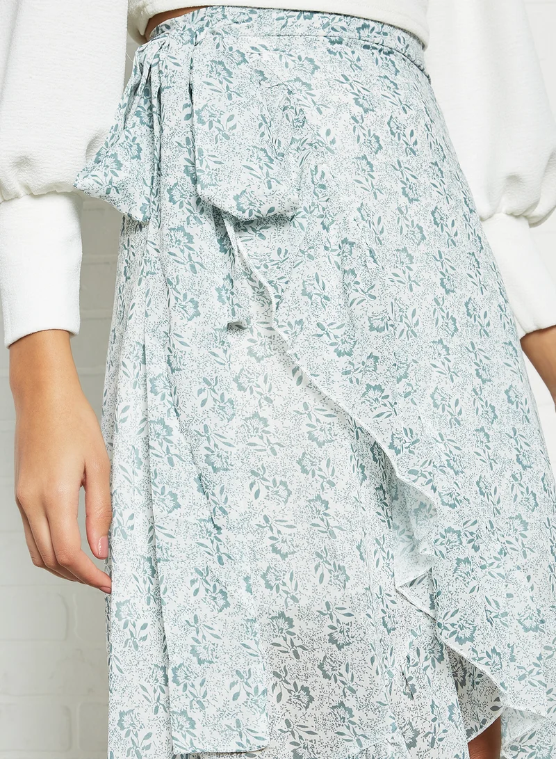 LABEL RAIL All-Over Print Midi Skirt Blue/White