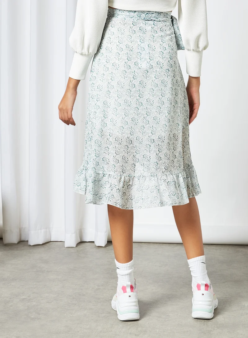 LABEL RAIL All-Over Print Midi Skirt Blue/White