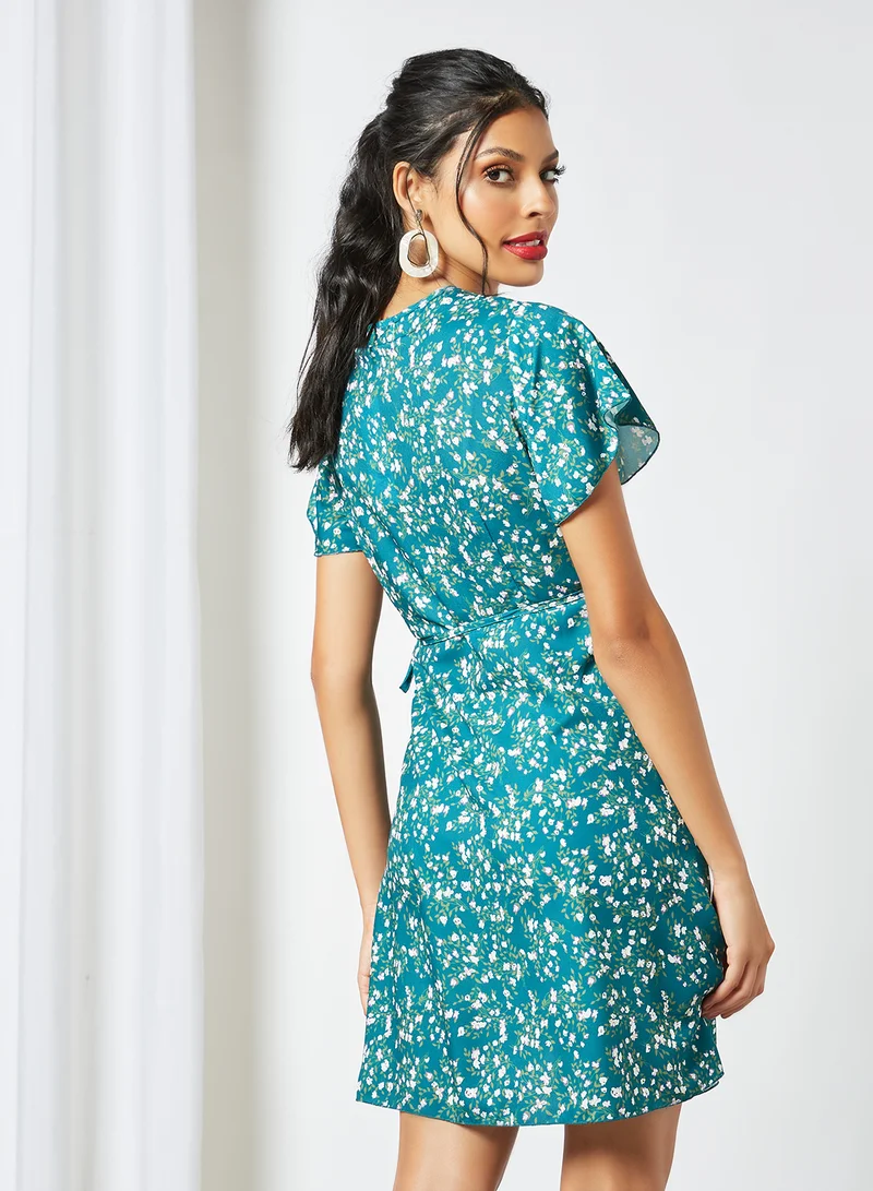 LABEL RAIL Floral Print Midi Dress Blue