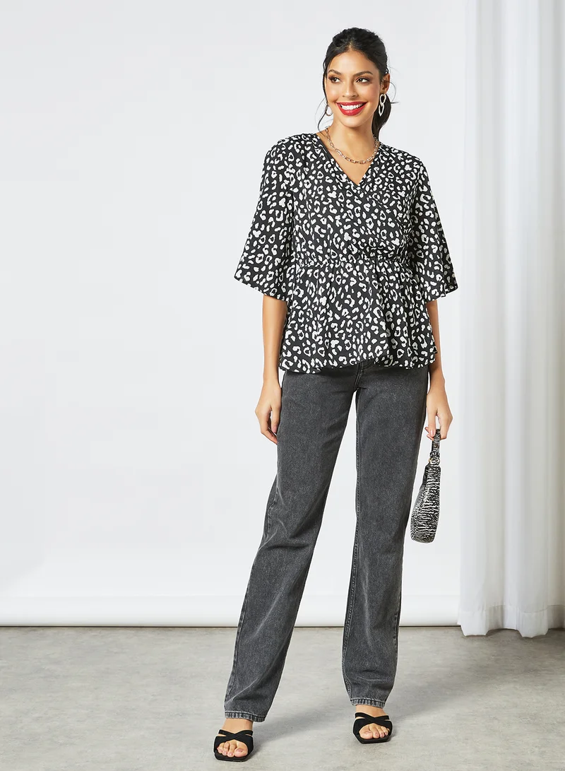 LABEL RAIL Contrast Leopard Print Top Multicolour