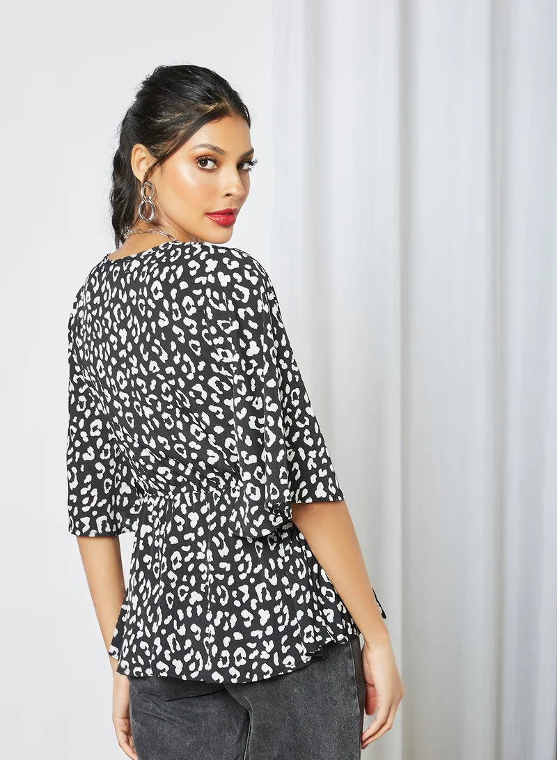 LABEL RAIL Contrast Leopard Print Top Multicolour