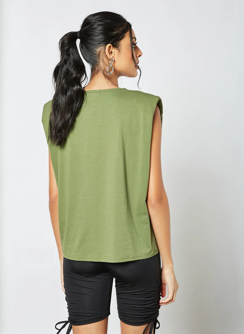LABEL RAIL Cap Sleeve T-Shirt Green