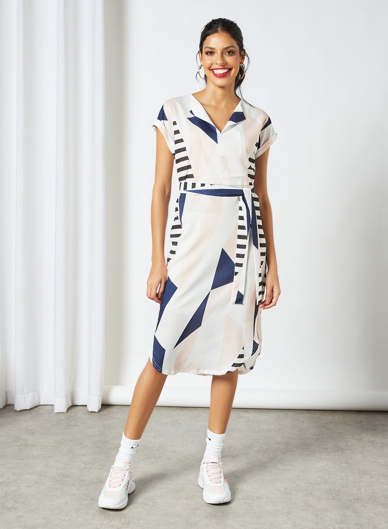 Contrast Print Dress White/Blue - v1630504563/N47697991V_2