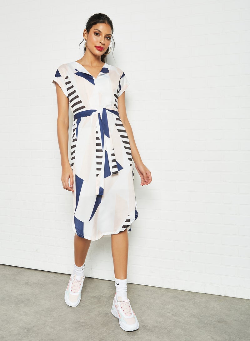 Contrast Print Dress White/Blue - v1630504564/N47697991V_1