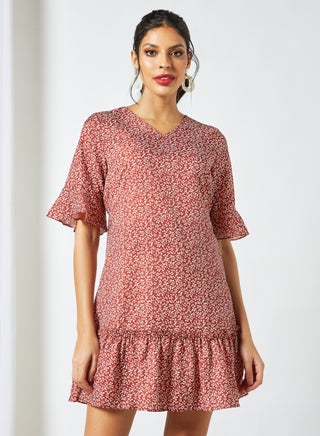 All-Over Print Mini Dress Brown - v1630504565/N47697987V_1