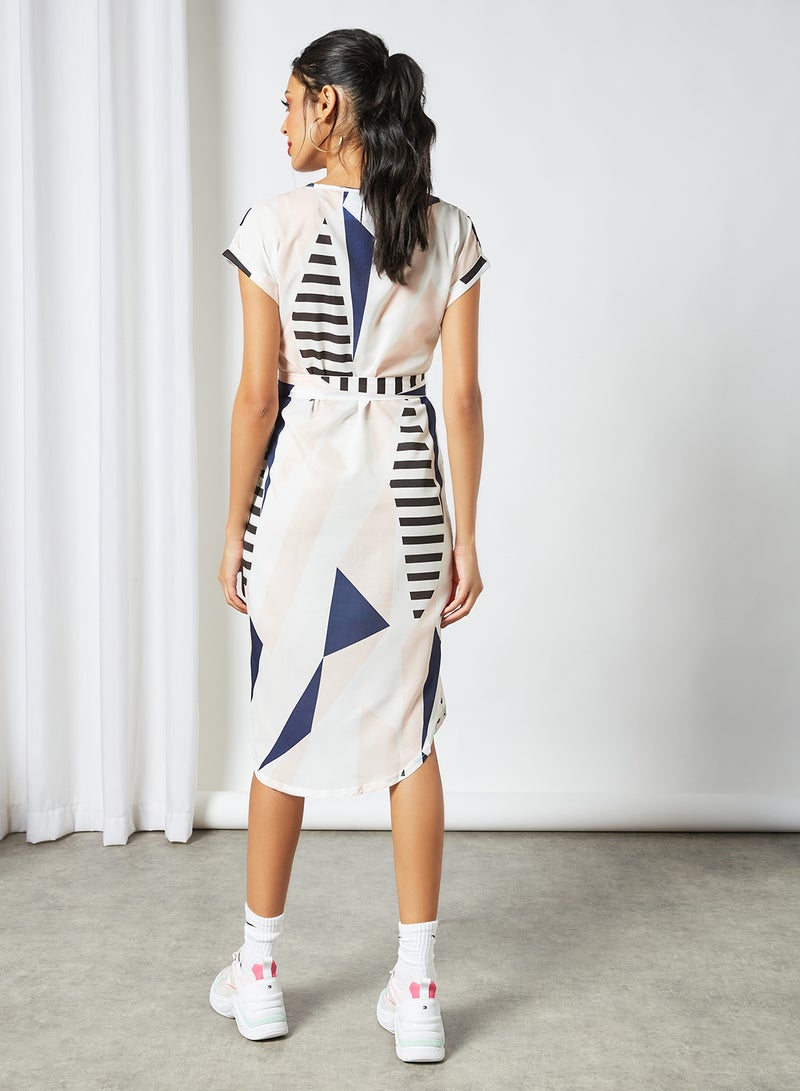 Contrast Print Dress White/Blue - v1630504565/N47697991V_3