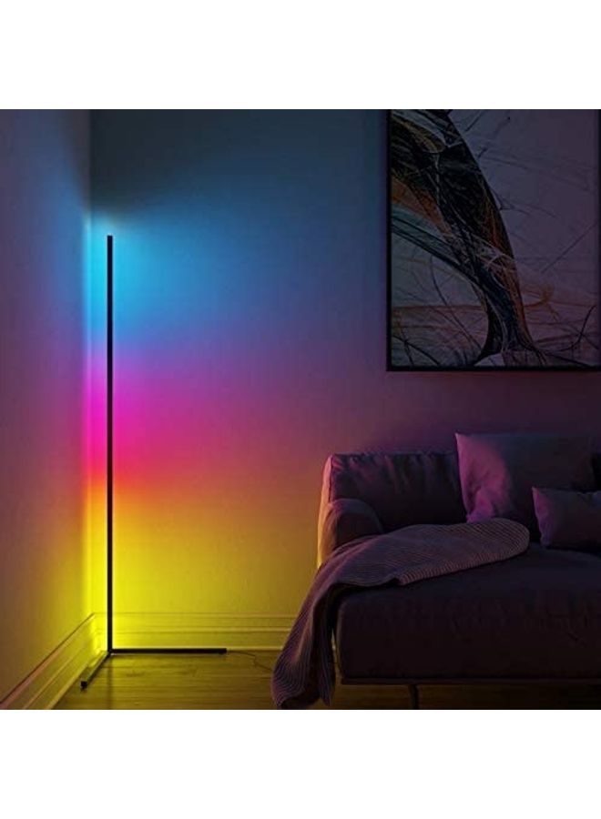 مصباح زاوية أرضي قابل للتعتيم بإضاءة LED مع جهاز تحكُّم عن بعد أسود 130 x 8 x 8سم - Image 4