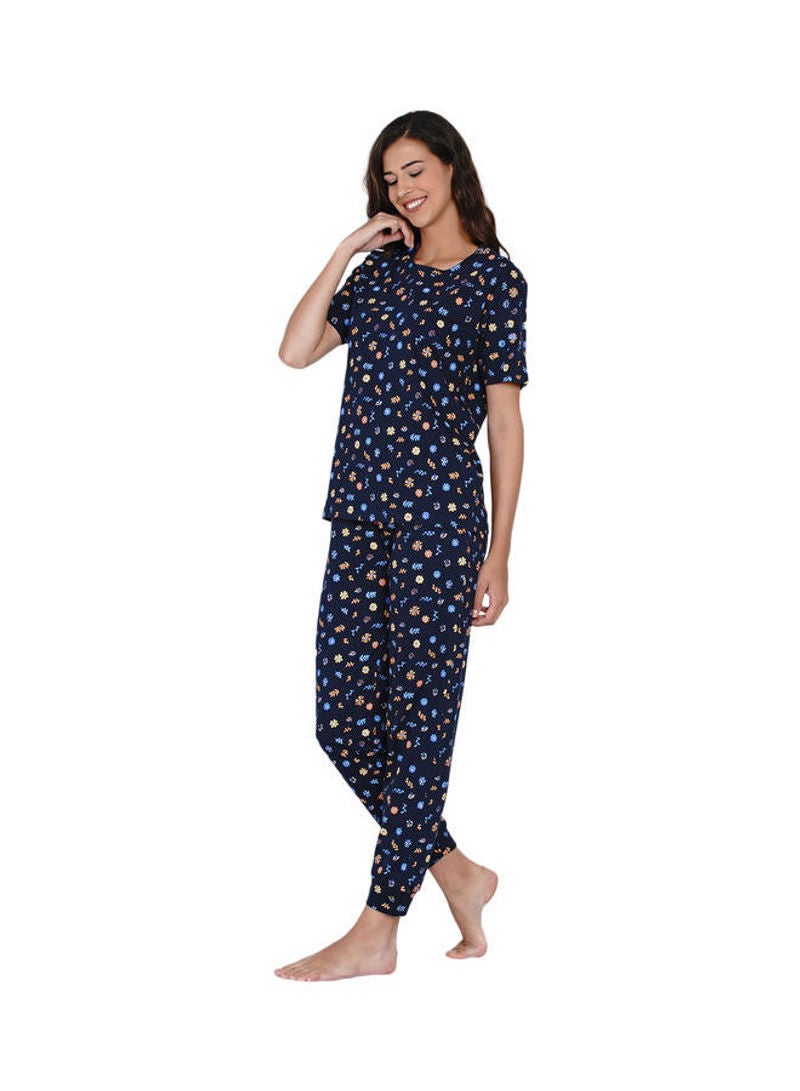 LAUREN Smith - Printed Nightwear Pyjama Set Royal Blue - Image 1