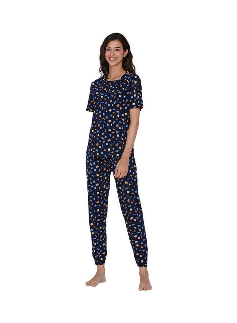 LAUREN Smith - Printed Nightwear Pyjama Set Royal Blue - Image 1