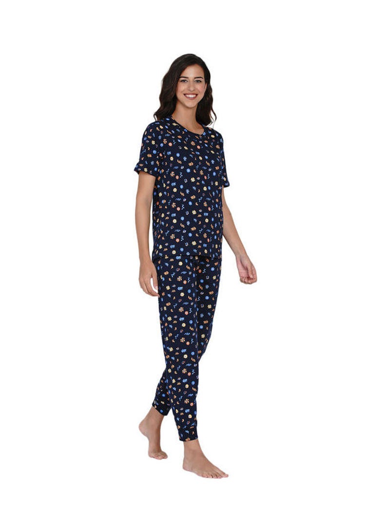 LAUREN Smith - Printed Nightwear Pyjama Set Royal Blue - Image 1