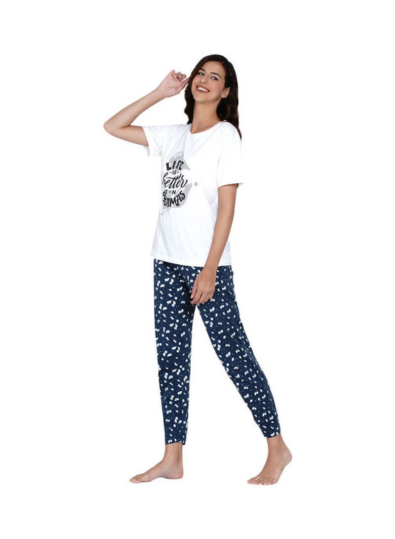 Printed Nightwear Pyjama Set Navy Blue/White/Black - v1630561164/N49661586V_3