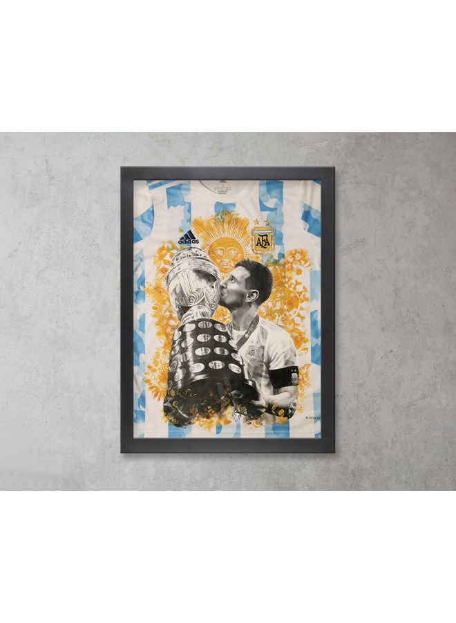 إكسسوارات بومة مُلصق مطبوع بصورة ليونيل ميسي في الأرجنتين من قماش الجيرسيه ومع إطار متعدد الألوان 30x40سم