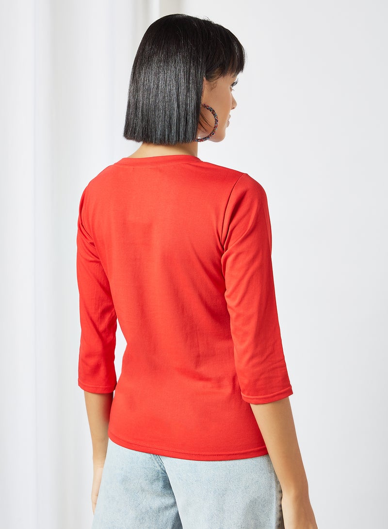 Miss Chase Casual Stylish T-Shirt Red  - Image 2