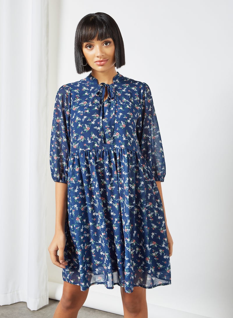 LABEL RAIL - Floral Print Mini Dress Blue - Image 1