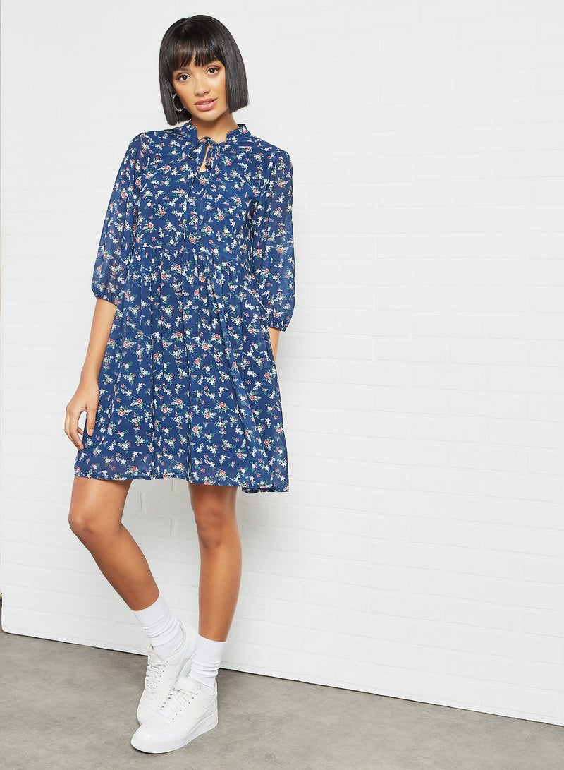 LABEL RAIL - Floral Print Mini Dress Blue - Image 1