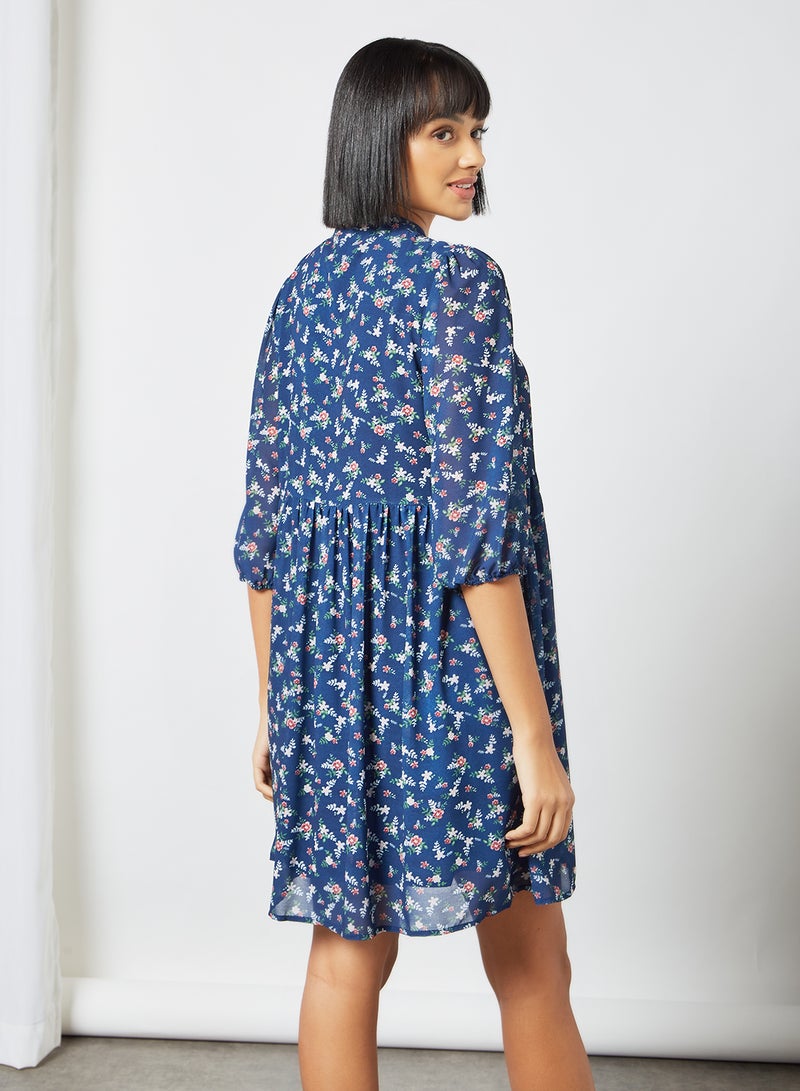 LABEL RAIL - Floral Print Mini Dress Blue - Image 1
