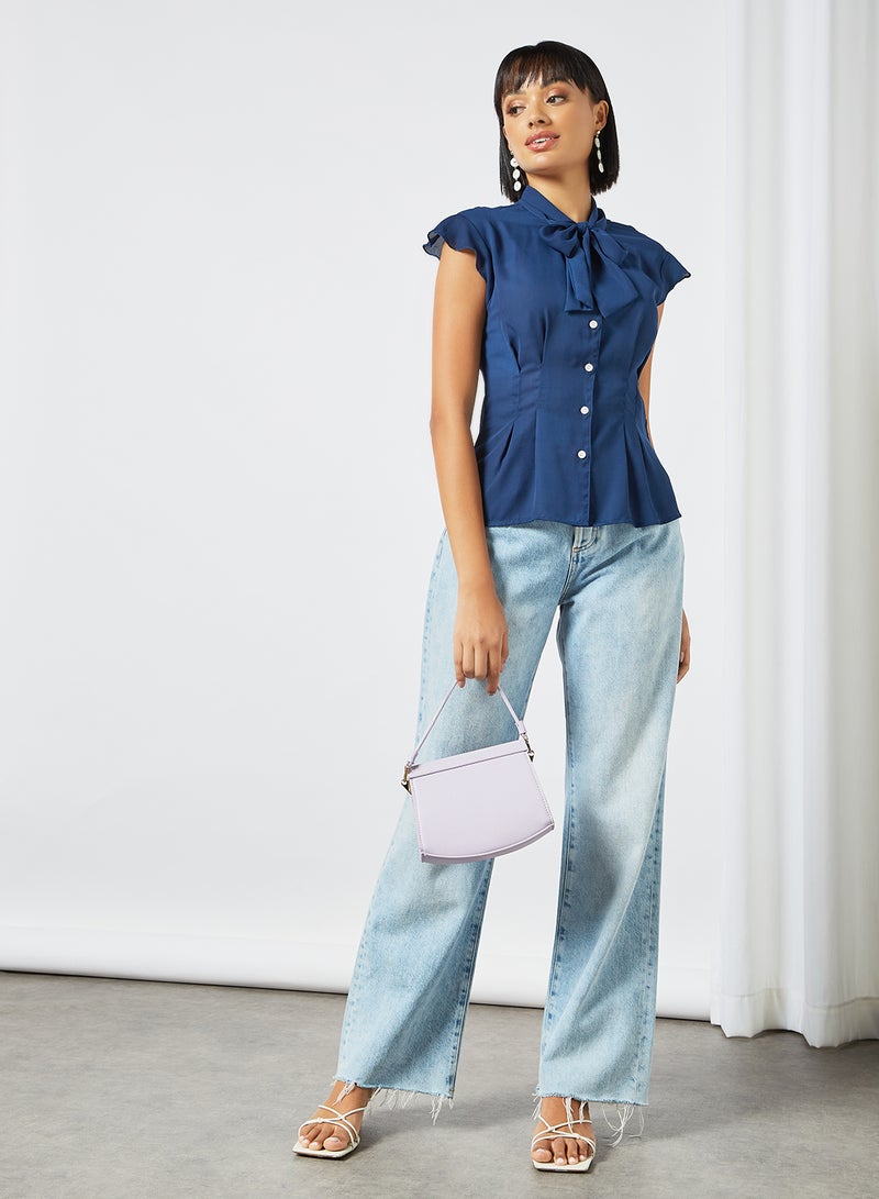 LABEL RAIL Tie-Up Neckline Top Navy  - Image 2