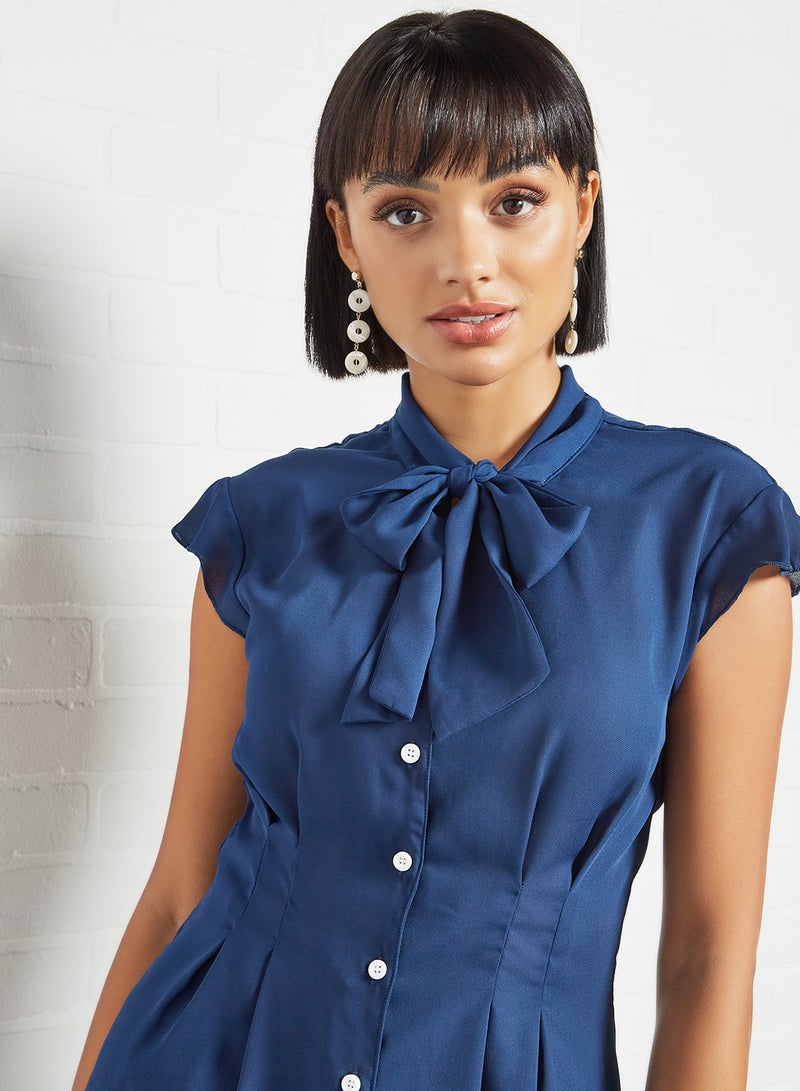LABEL RAIL Tie-Up Neckline Top Navy  - Image 3