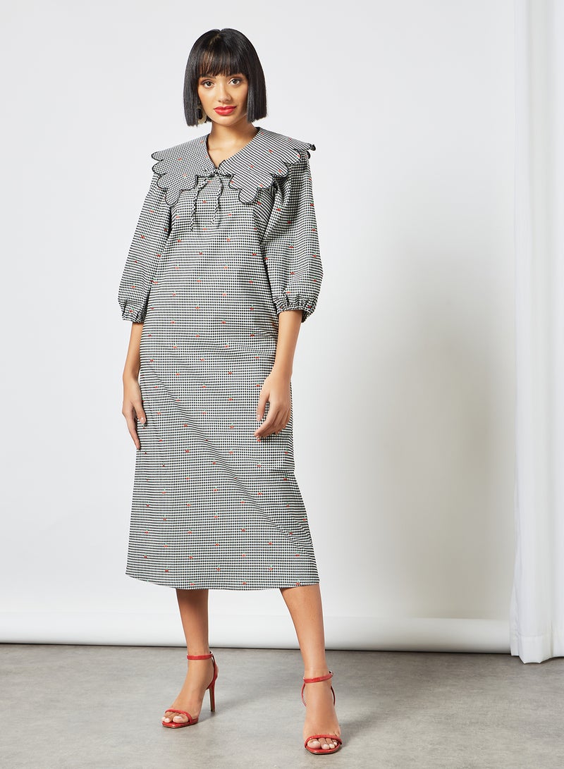 LOST INK Detachable Collar Checkered Print Dress Black/White  - Image 1