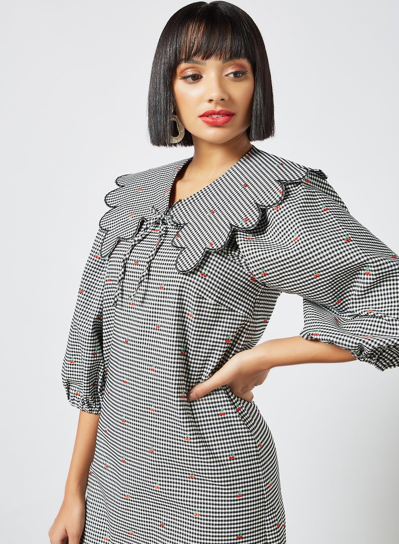 LOST INK Detachable Collar Checkered Print Dress Black/White  - Image 2