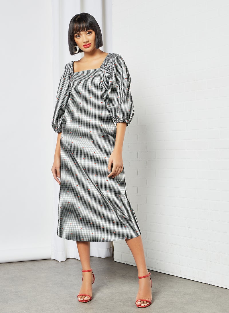 LOST INK Detachable Collar Checkered Print Dress Black/White  - Image 3