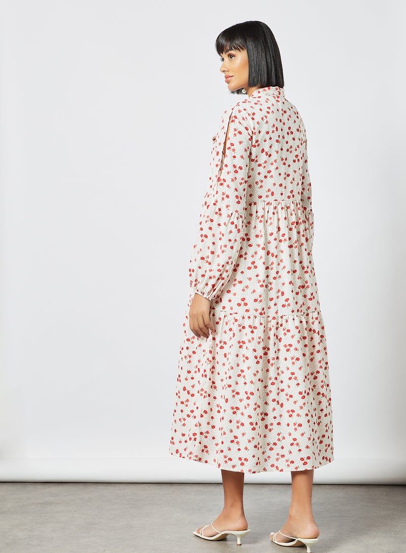 LOST INK Floral Print Tie-Up Neck Dress White  - Image 4