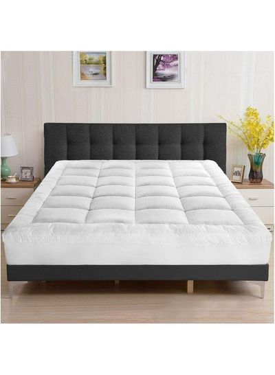 Kunzita Lux Mattress Topper 10 cm Microfiber Filing With Rubber Corner Edges Cotton White 200x180cm 