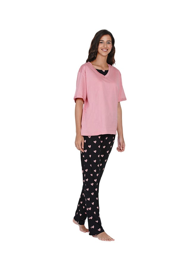 LAUREN Smith Printed Nightwear Pyjama Set Black/Pink AOP  - Image 3