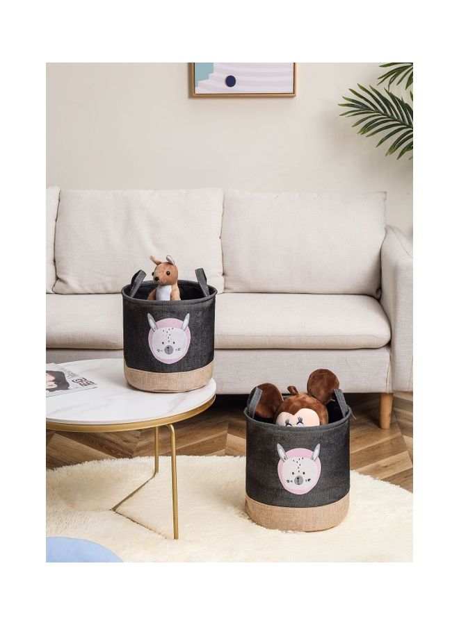 لوازم مجموعة سلال غسيل مستديرة مكونة من قطعتين أسود/بيج 30x29سم - Image 2