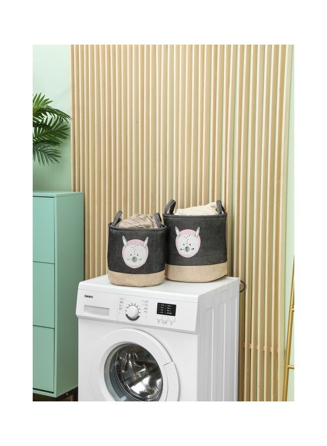 لوازم مجموعة سلال غسيل مستديرة مكونة من قطعتين أسود/بيج 30x29سم - Image 3