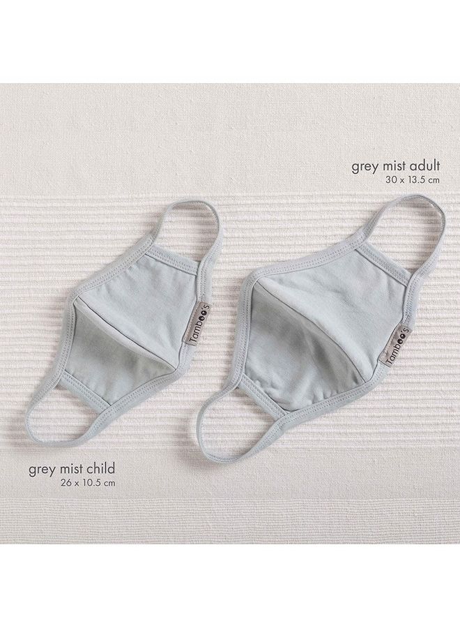 Tamboo's 2-Piece Eco Friendly Reusable Washable Soft Child And Adults Face Masks Includes 1xChild Face Mask 26x10.5 cm, 1xAdults Face Mask 30x13.5 cm Grey Mist - Image 3