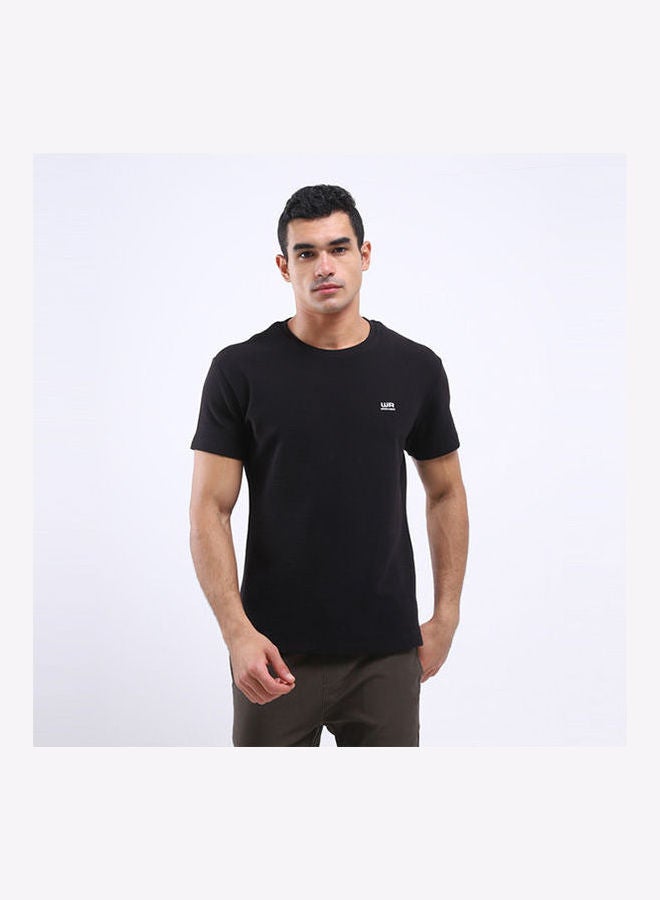 WHITE RABBIT Casual Plain/Basic Round Neck Short Sleeve T_Shirt Black  - Image 1