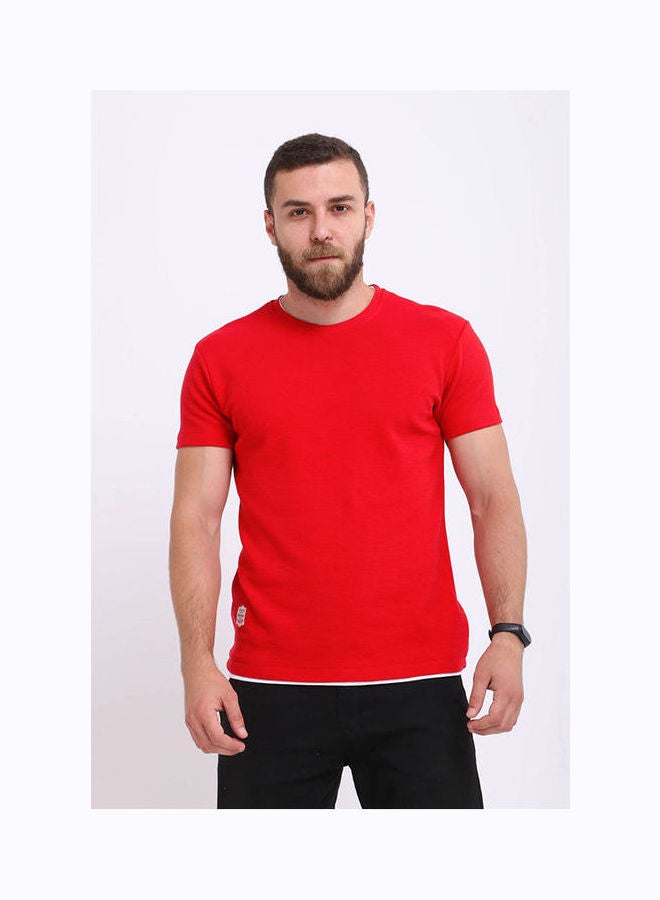 WHITE RABBIT Casual Plain/Basic Round Neck Short Sleeve T_Shirt Red  - Image 1