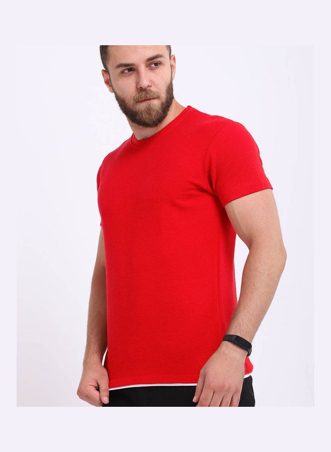 WHITE RABBIT Casual Plain/Basic Round Neck Short Sleeve T_Shirt Red  - Image 2